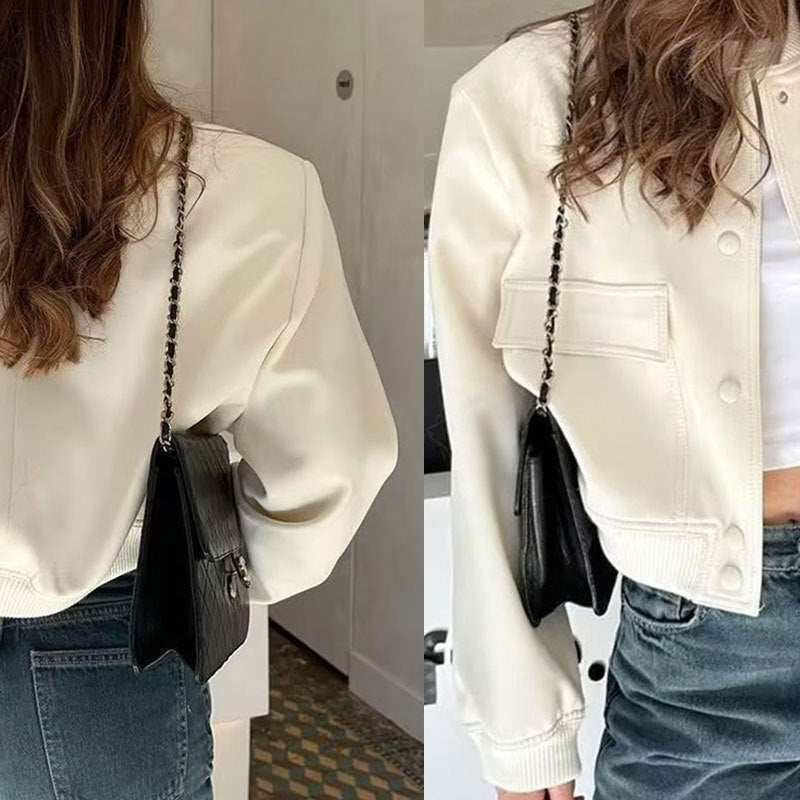 Women's Long Sleeve Baseball Jacket with Button Front