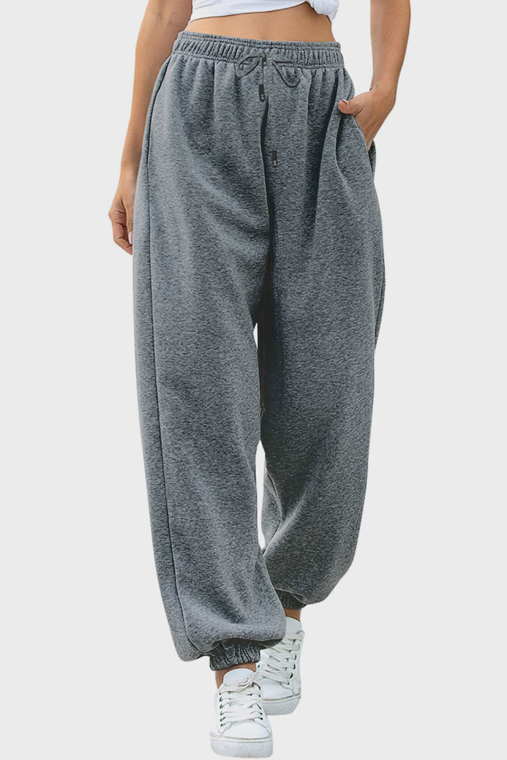 Women's Black Elastic Waist Jogger Pants with Side Pockets - Image 11