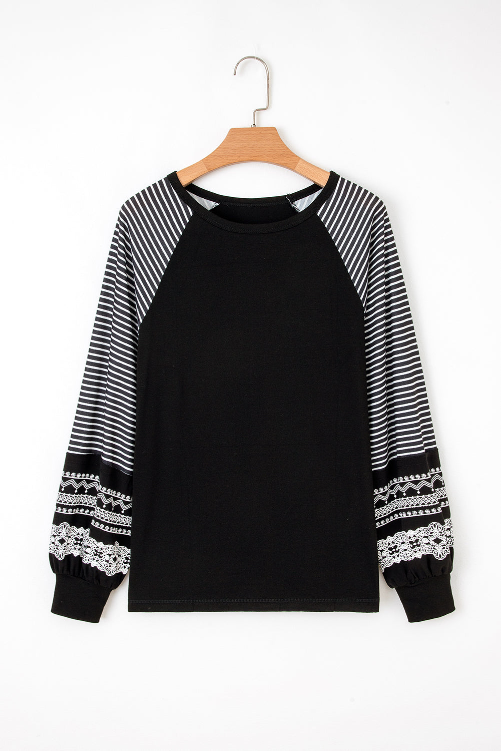 Women Burgundy Striped Raglan Long Sleeve Loose Fit Casual Top
