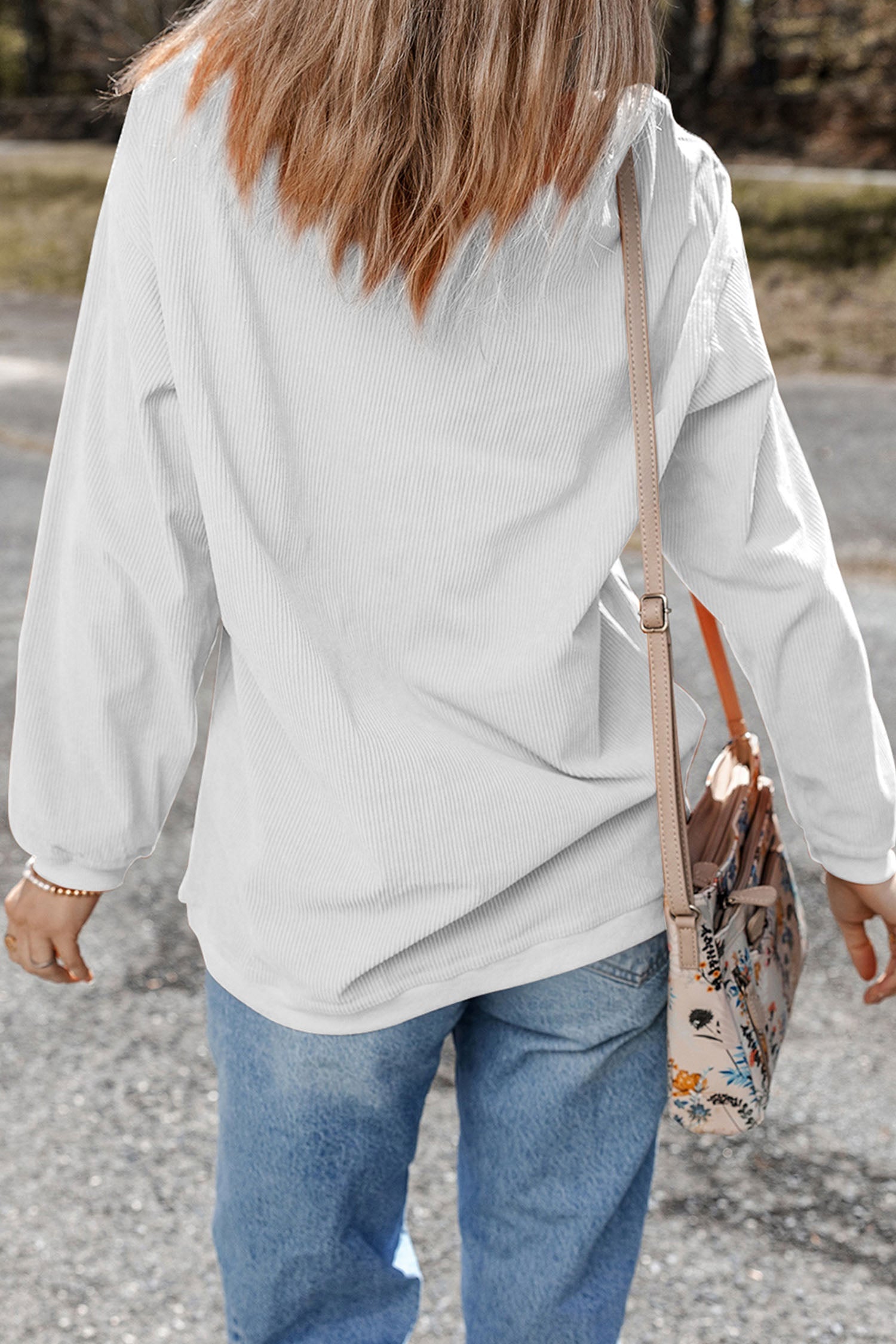White Corded Ribbed LOVE Leopard Print Drop Shoulder Sweatshirt