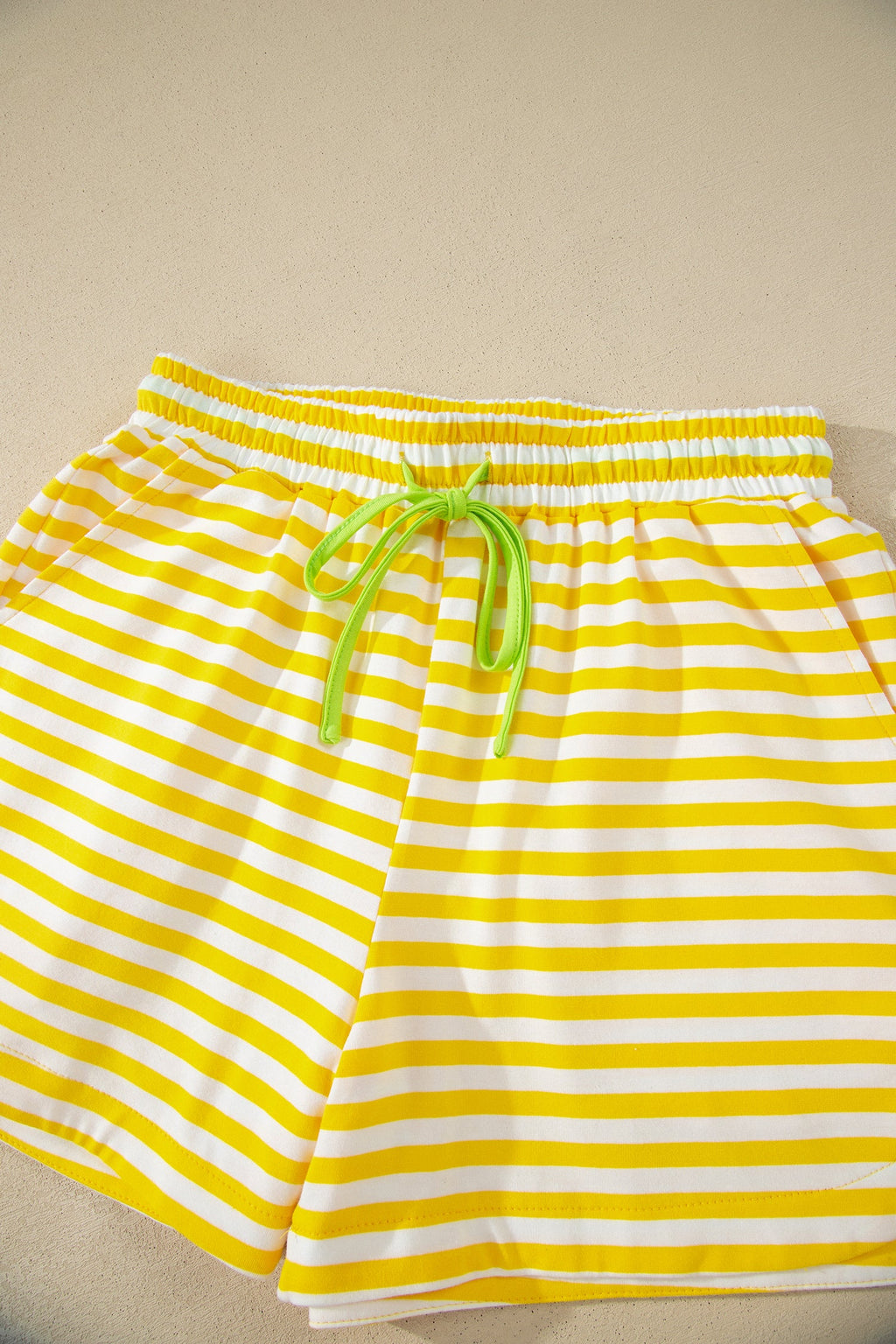 Stripe Contrast Trim Tee & Drawstring Shorts Set - Sporty Knit