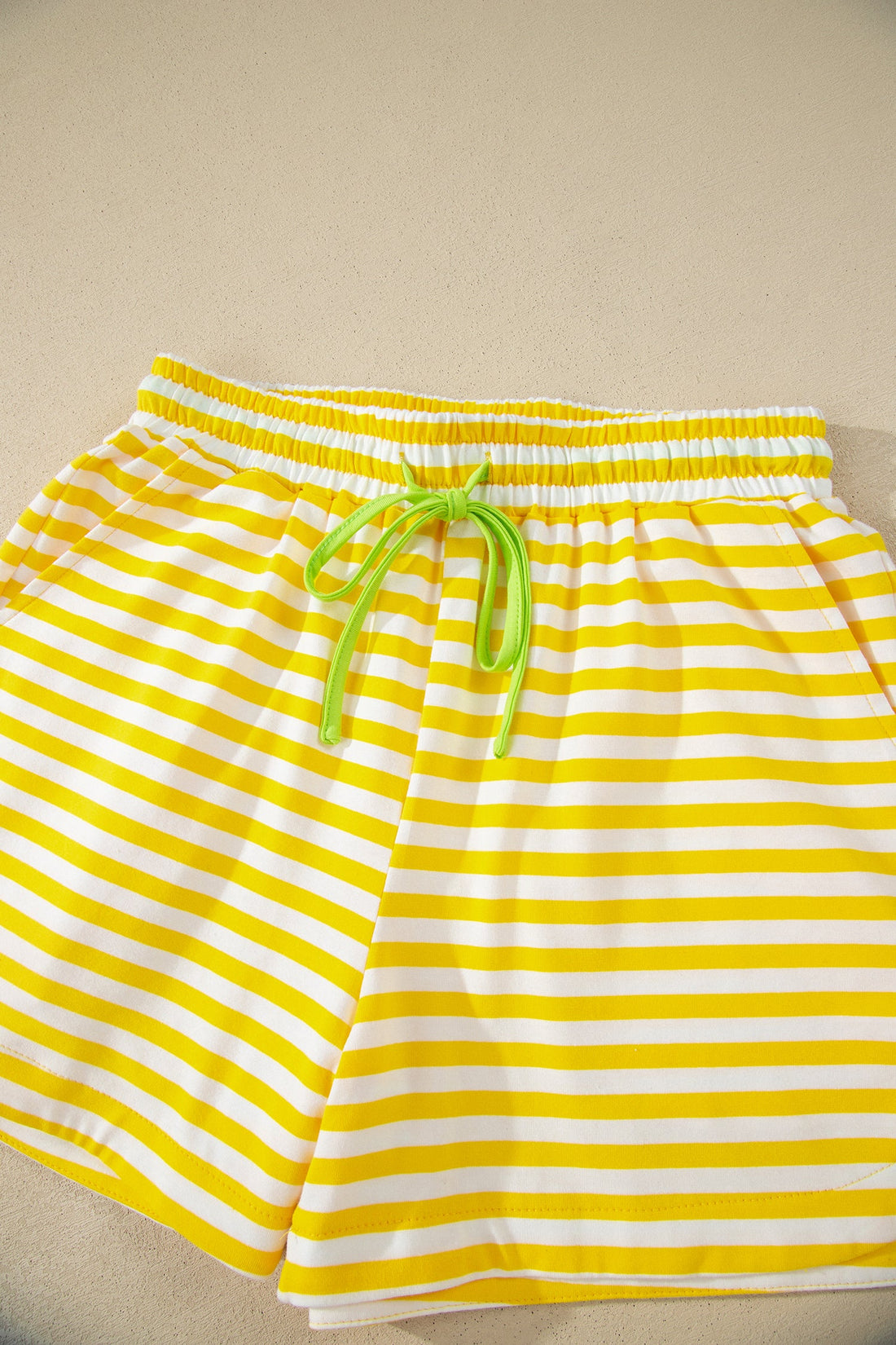Stripe Contrast Trim Tee & Drawstring Shorts Set - Sporty Knit