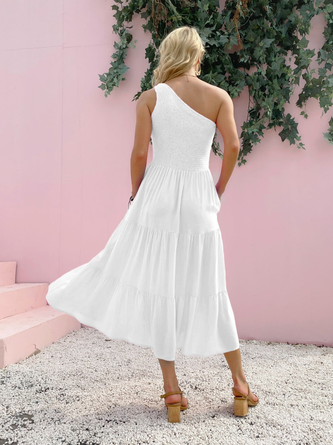 Smocked One-Shoulder Mini Dress: Sleeveless Summer Beach Dress