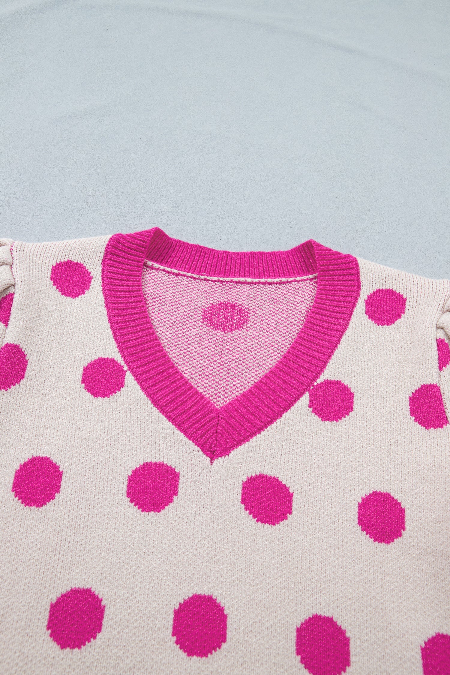 Alexia Puff Short Sleeve Sweater - Polka Dot V-Neck Knit Top