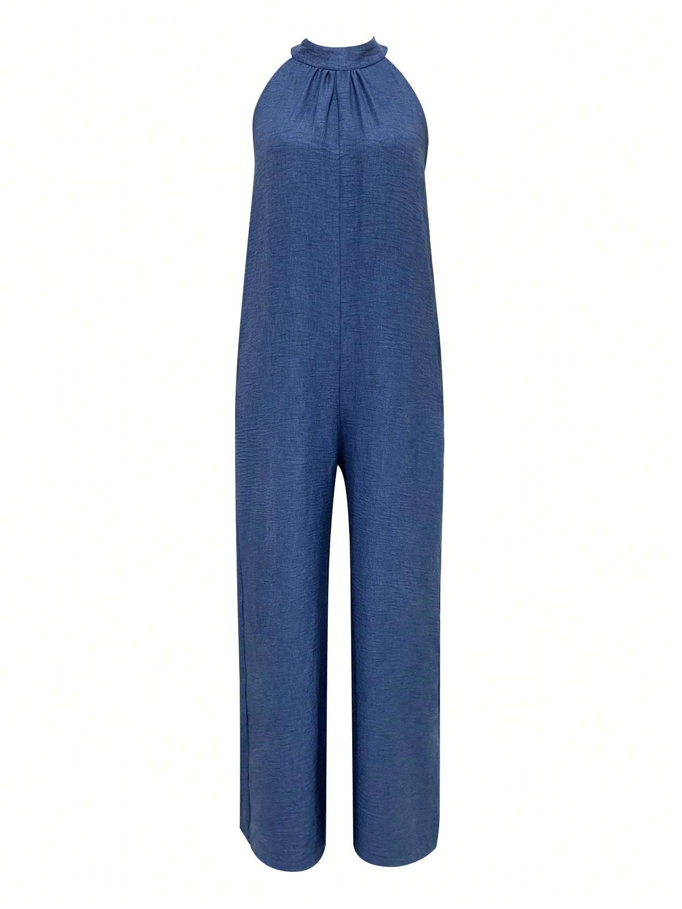 Sleeveless Halter Ruffled Cami Jumpsuit with Flared Hem