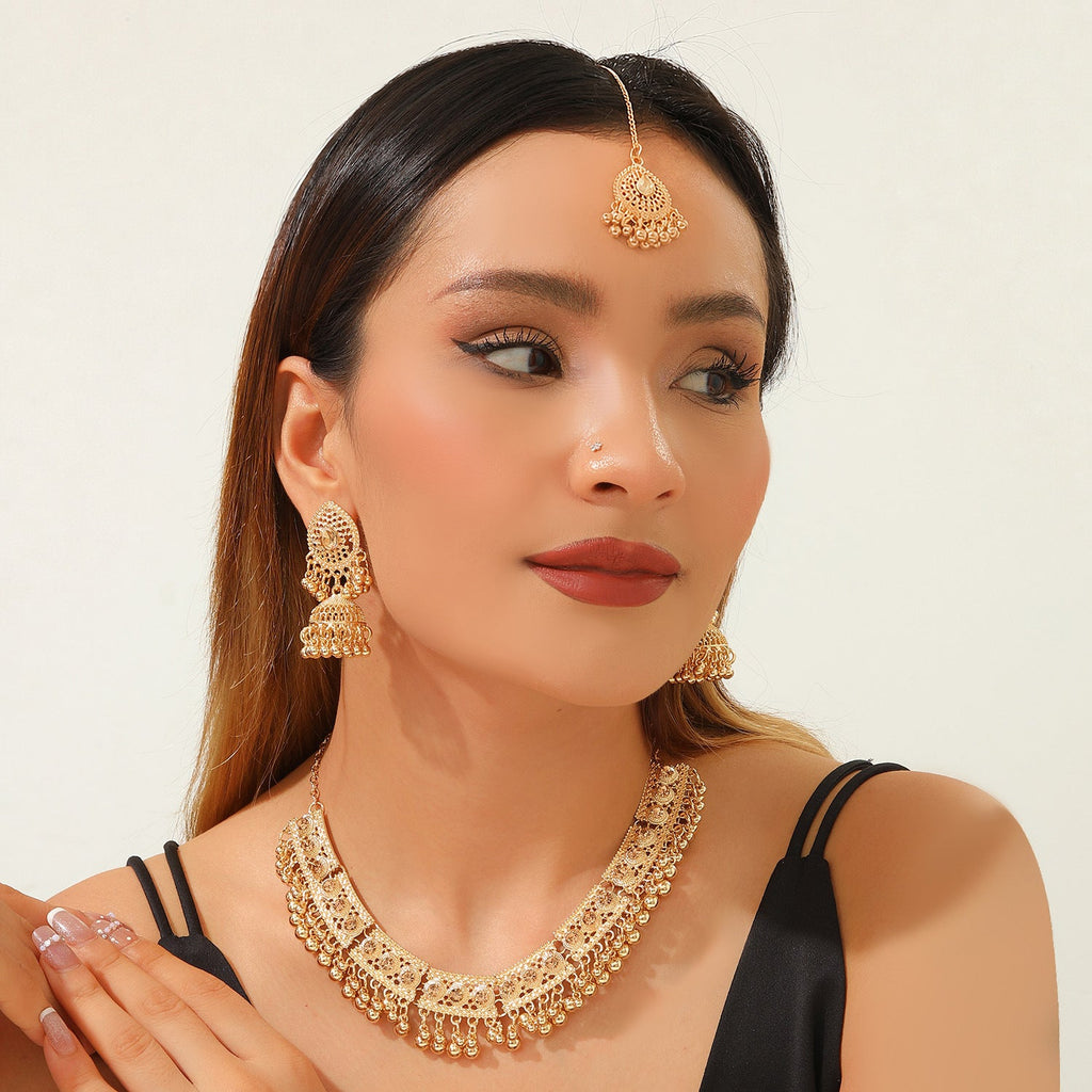 Bohemian Vintage Statement Necklace Earring Set, Ethnic Style Rhinestone Inlaid Jewelry Set For Women Party Festival Cosplay Outfit