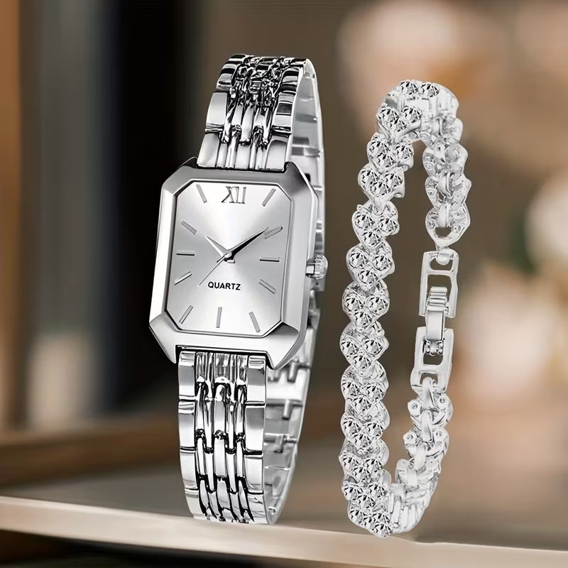 Womens Square-Shape Quartz Wristwatch Set