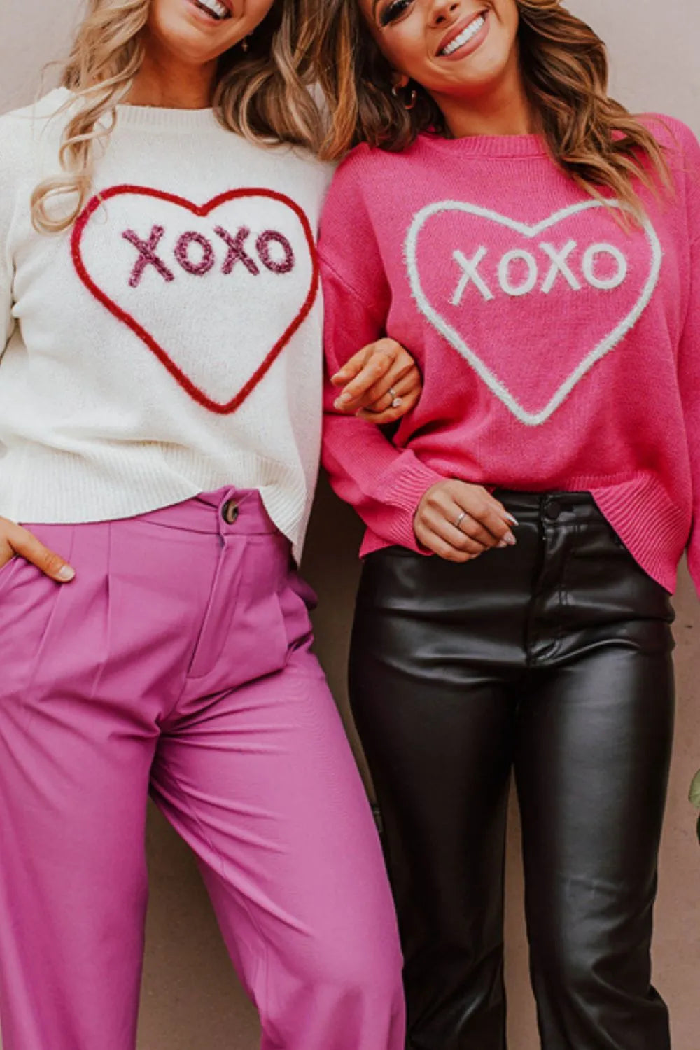 XOXO Heart Graphic Drop Shoulder Sweater in Pink and White - Image 10