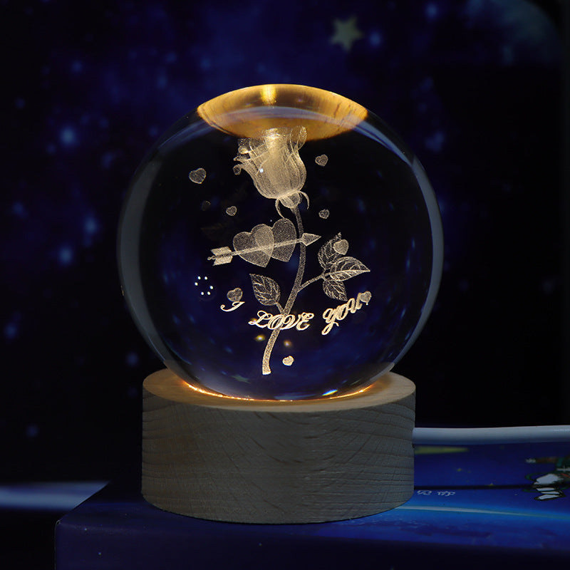 3D Crystal Ball Night Lamp with LED Nebula and Solar System Glow