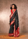Monjolika Fashion black Bhagalpuri silk blend contemporary saree with woven details