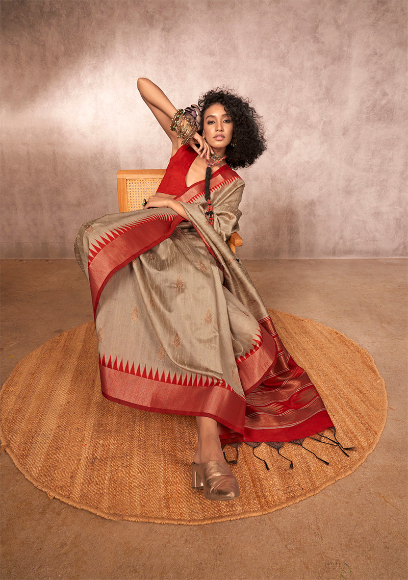 Light Grey Bhagalpuri Silk Blend Weaving Contemporary Saree
