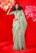 Sea Green tissue saree with gold zari weaving