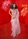 Luxurious lavender tissue saree with intricate zari weaving for ceremonial wear
