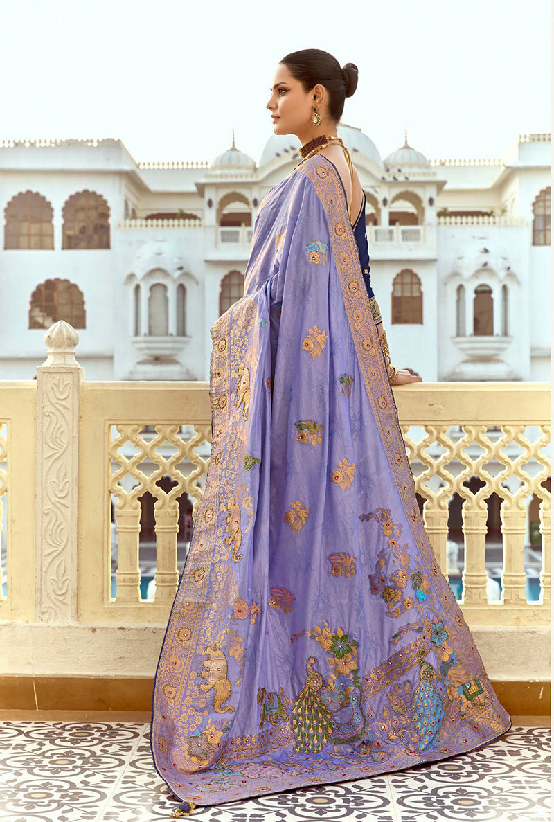 Lavender Silk Blend Traditional Saree with Swarovski Detailing