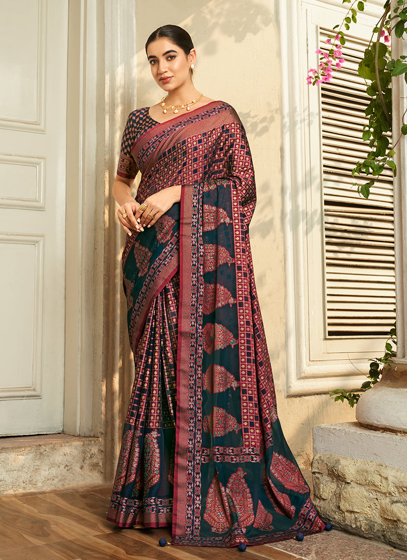 Multicolour classic georgette saree with intricate printed details for women