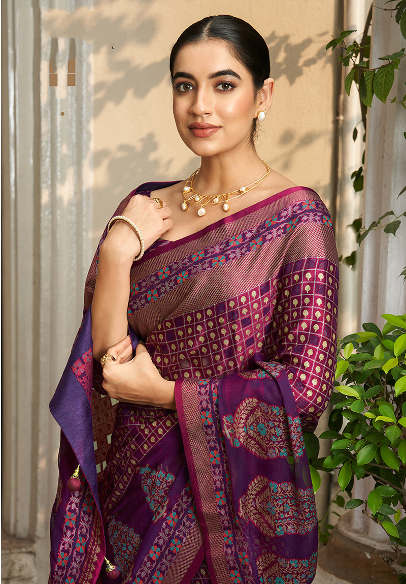 Purple Georgette Printed Saree for Elegant Traditional Wear