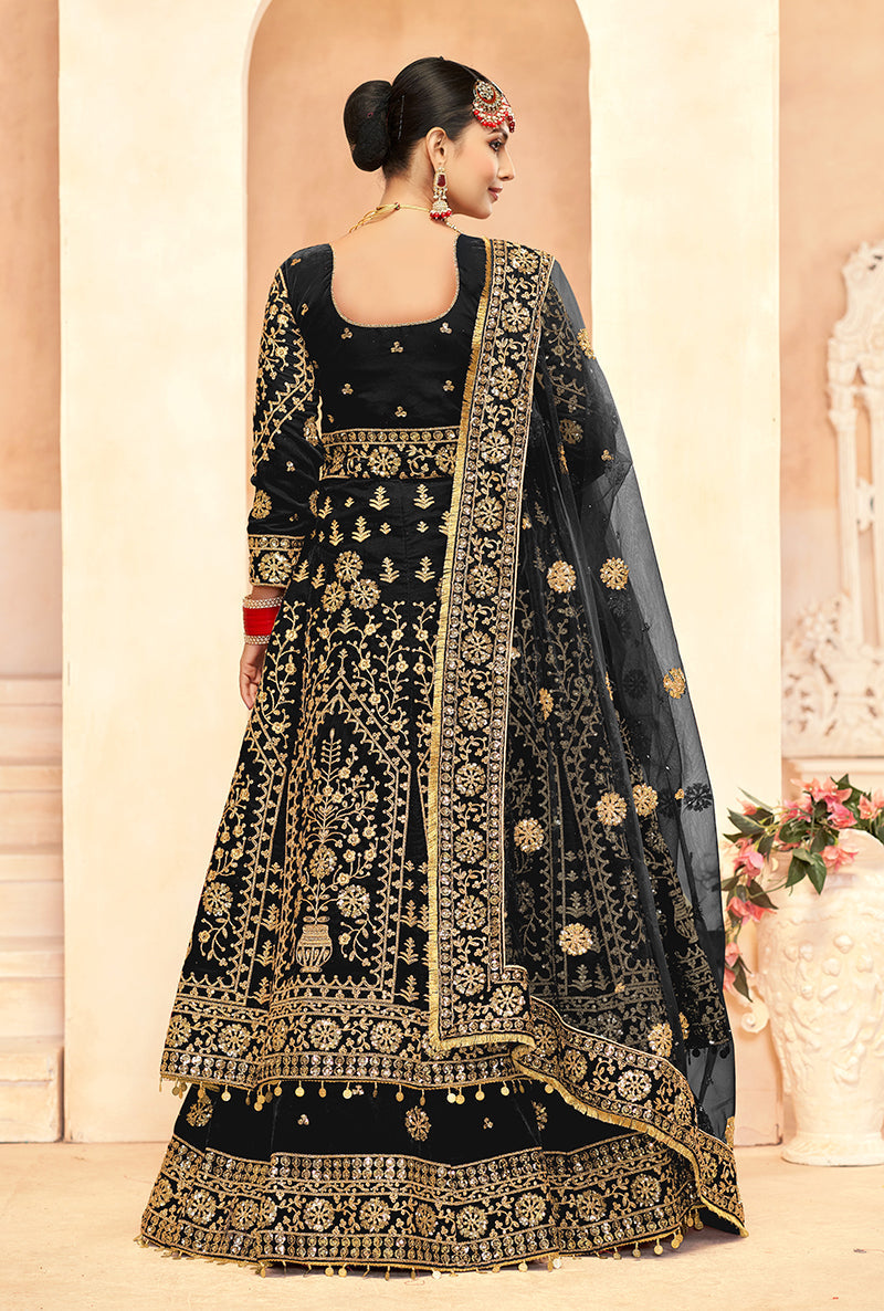 Black Embroidered Velvet Lehenga Choli for Wedding and Festive Wear