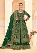 Green velvet lehenga choli with heavy embroidery for festive occasions