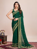Elegant green Vichitra silk saree with sophisticated embroidery work.