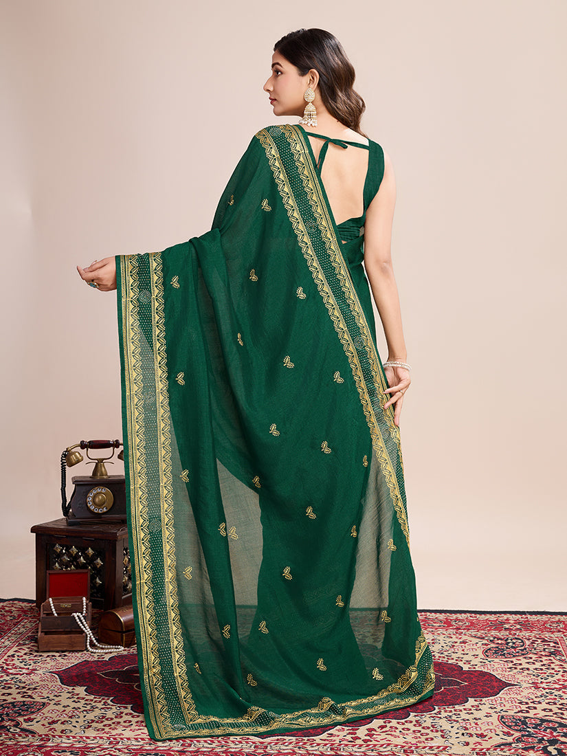 Green Vichitra Silk Embroidered Classic Saree