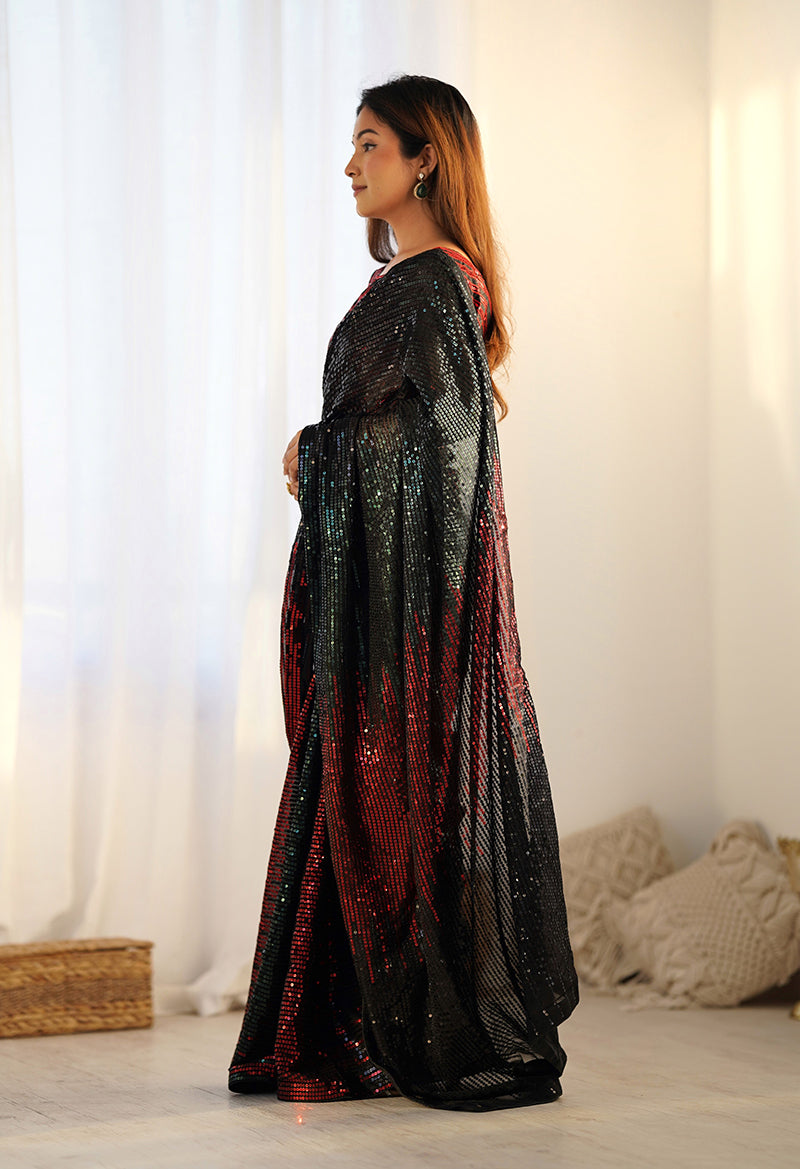 Black Georgette Saree with Sequins Work for Party and Reception
