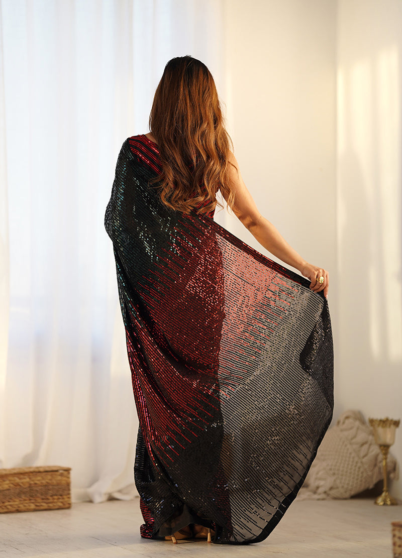 Black Georgette Saree with Sequins Work for Party and Reception