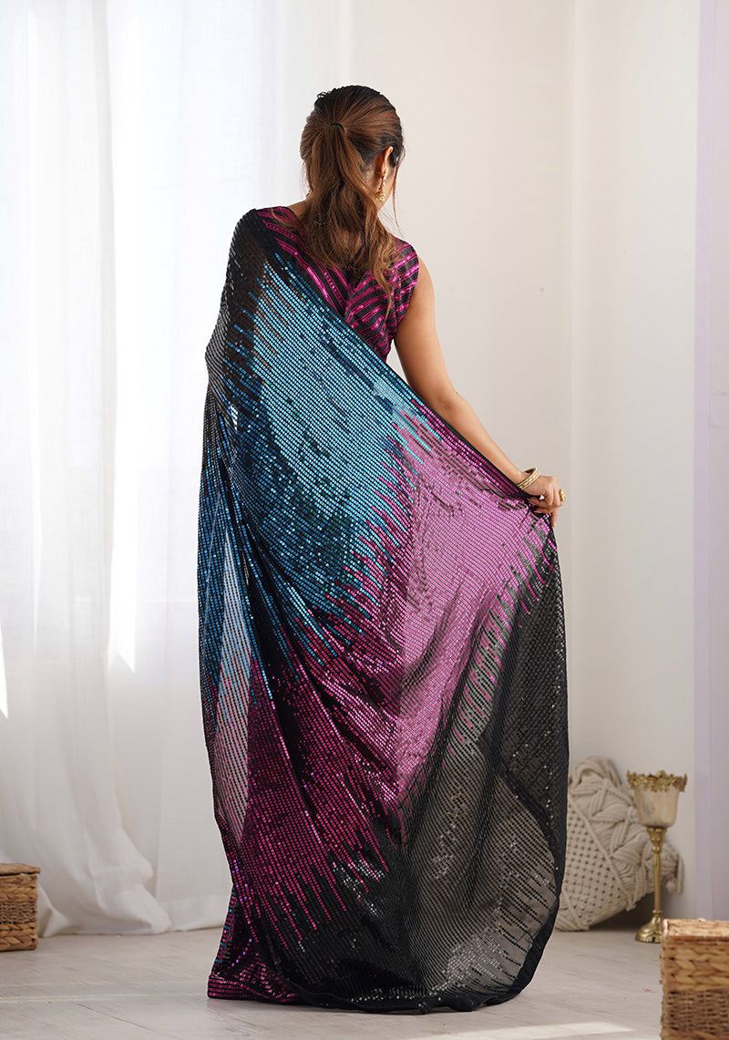 Black Georgette Sequins Embellished Saree for Parties