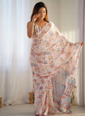 Off white Chinon classic saree with elegant digital print design