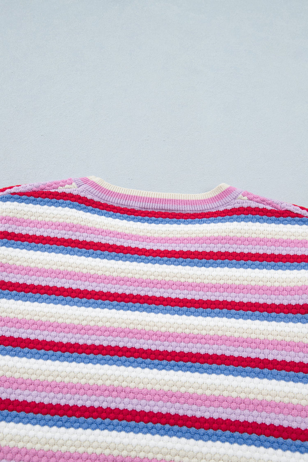 Bianca Striped Knit Short Sleeve Sweater with Crew Neck