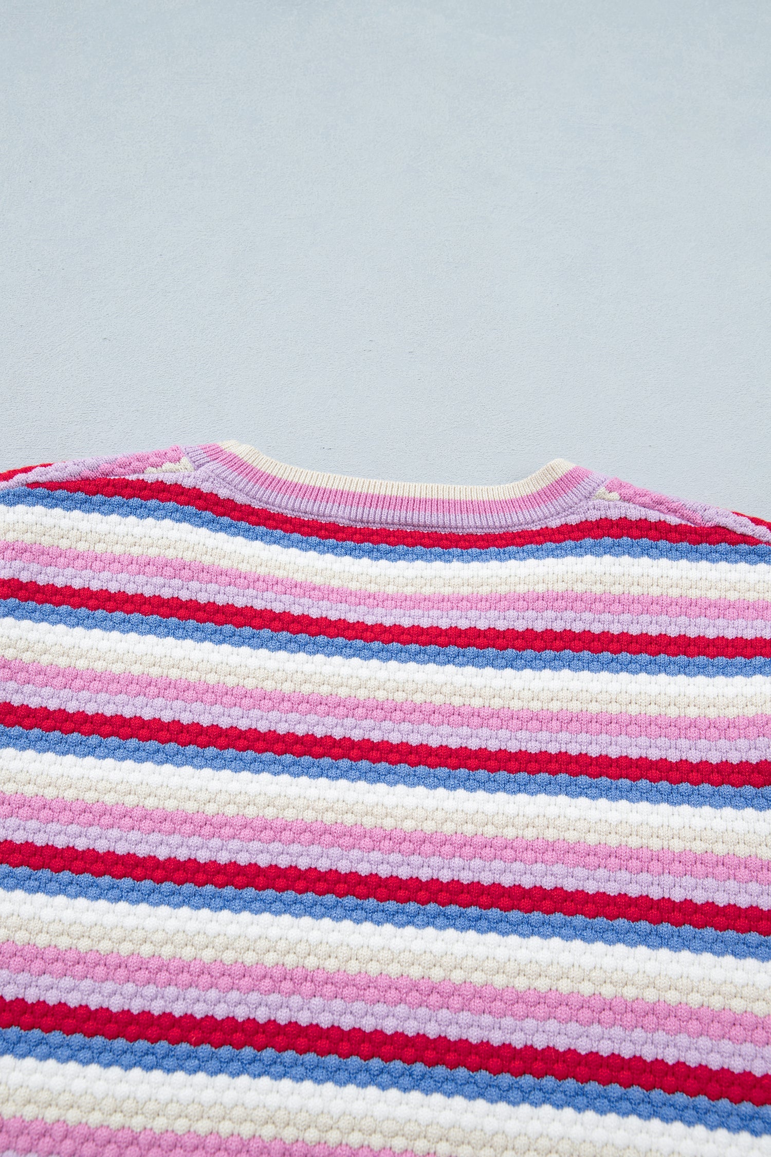 Bianca Striped Knit Short Sleeve Sweater with Crew Neck
