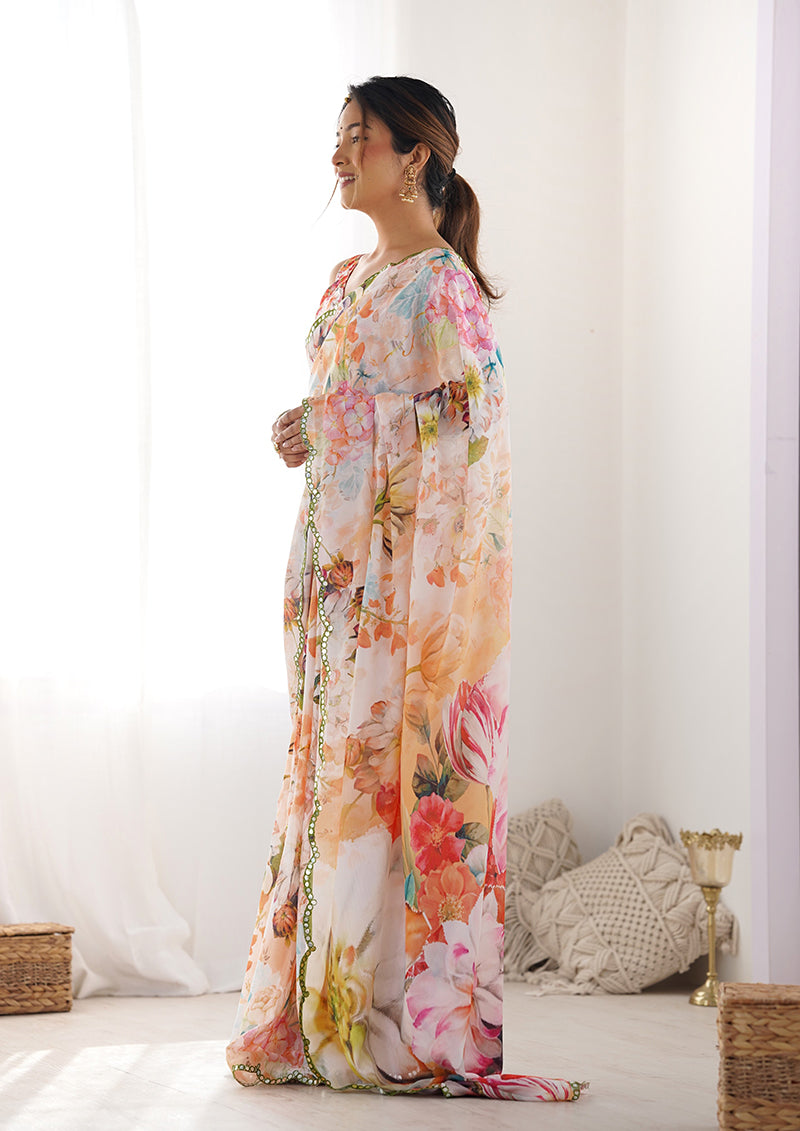 Multi-Color Chinon Digital Print Classic Saree for Festive Wear
