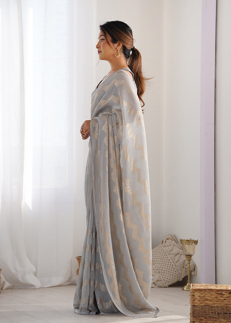 Grey Georgette Sequins Work Trendy Saree for Elegant Affairs