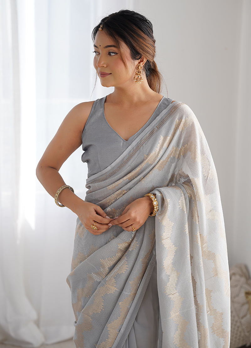 Grey Georgette Sequins Work Trendy Saree for Elegant Affairs