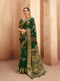 Green traditional georgette saree with woven work details
