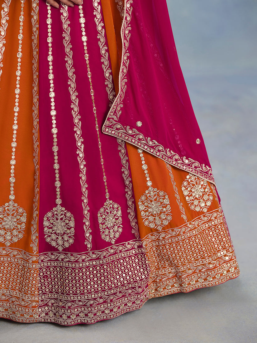Rani Pink Embroidered Faux Georgette Lehenga Choli for Wedding