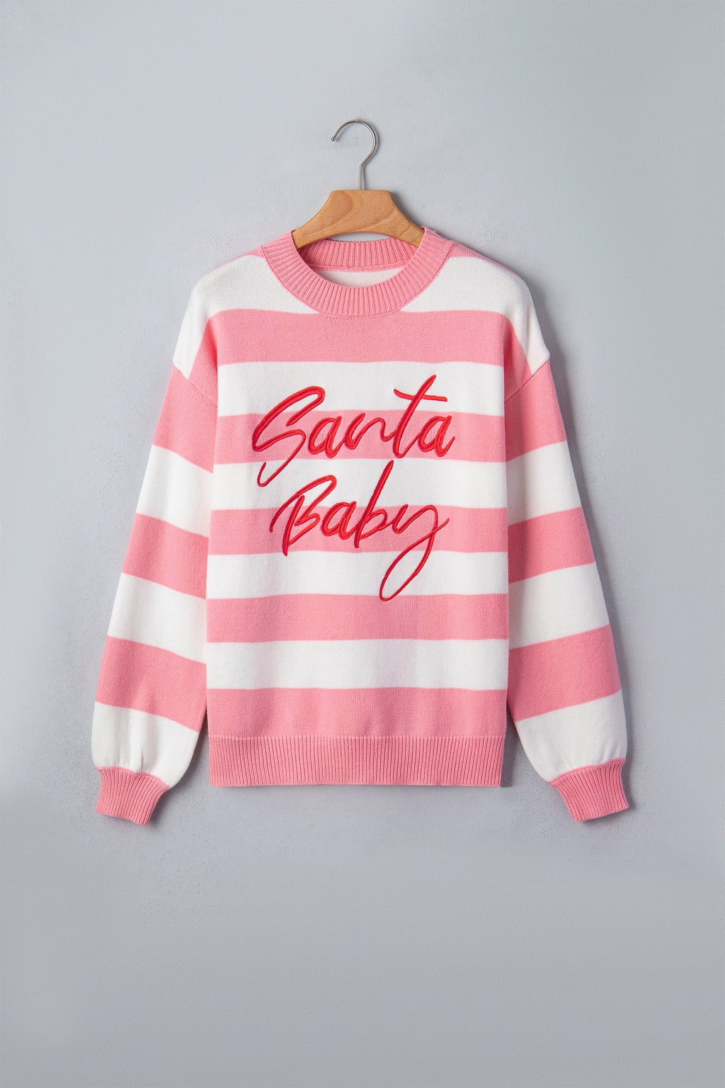 Christmas Santa Baby Embroidered Stripe Sweater