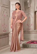 Elegant brown shimmer satin silk saree with intricate embroidery detailing
