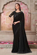 Black georgette trendy saree with all-over sequin embellishments
