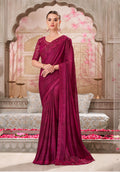 Deep burgundy satin silk saree with detailed embroidery for sangeet events