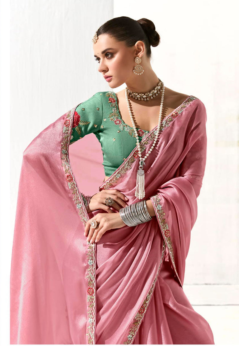 Pink Tissue Designer Saree with Embroidered Border