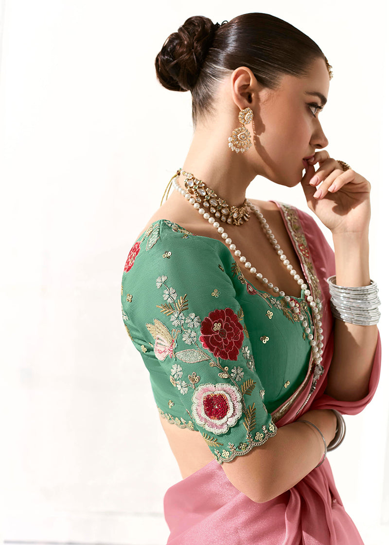 Pink Tissue Designer Saree with Embroidered Border