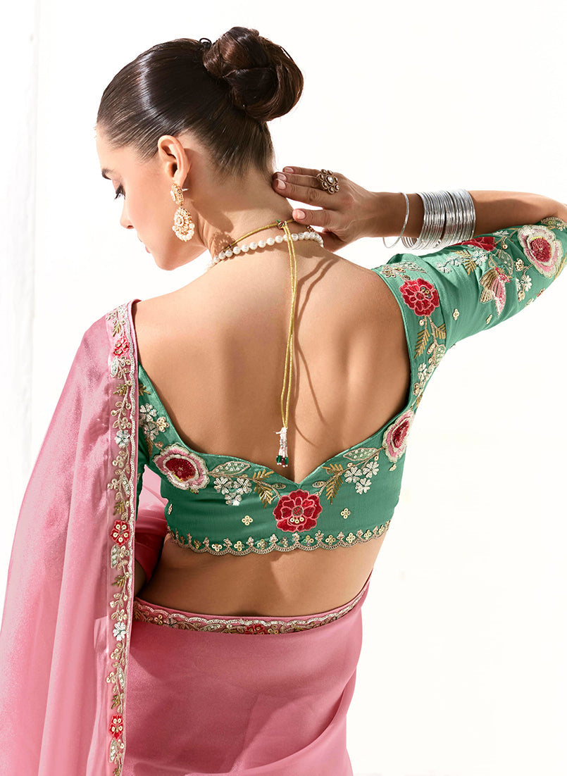 Pink Tissue Designer Saree with Embroidered Border
