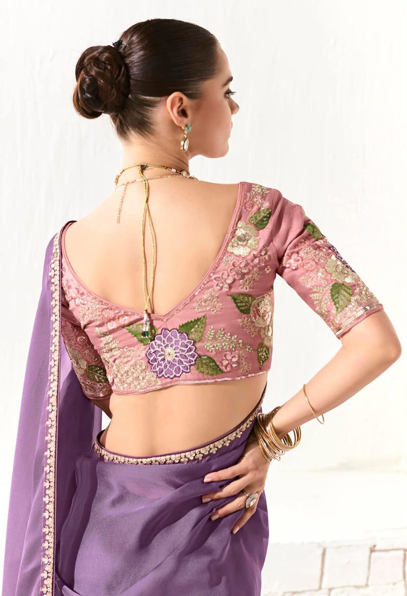 Lilac Tissue Saree with Embroidered Sequins for Festive Wear
