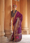 Dark Magenta Silk Blend Printed Saree for women draped elegantly