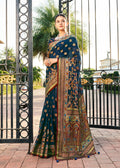Navy Blue Poly Viscose Georgette Meenakari Banarasi Saree
