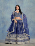 Blue Embroidered Art Silk Designer Lehenga Choli with Sequins