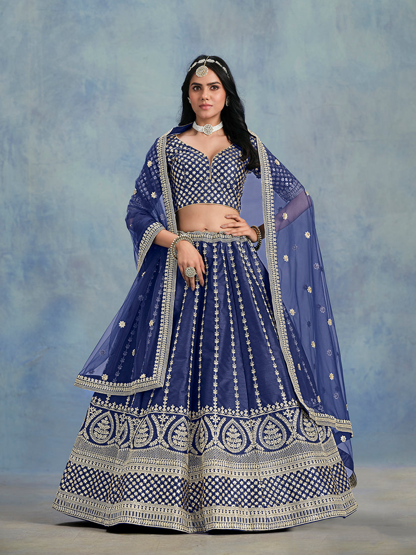 Blue Embroidered Art Silk Designer Lehenga Choli with Sequins