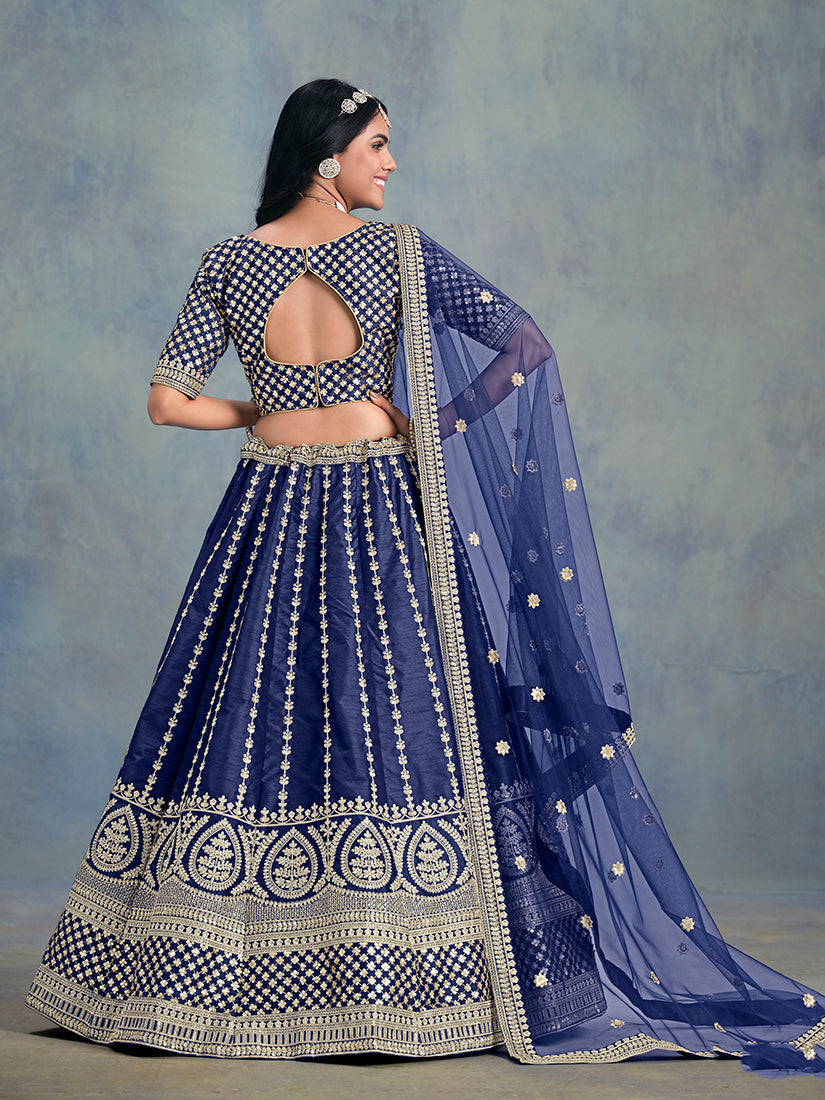 Blue Embroidered Art Silk Designer Lehenga Choli with Sequins