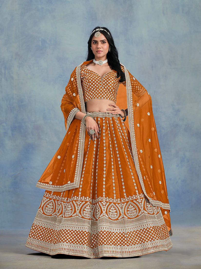 Purple art silk designer lehenga with heavy embroidery and sequins