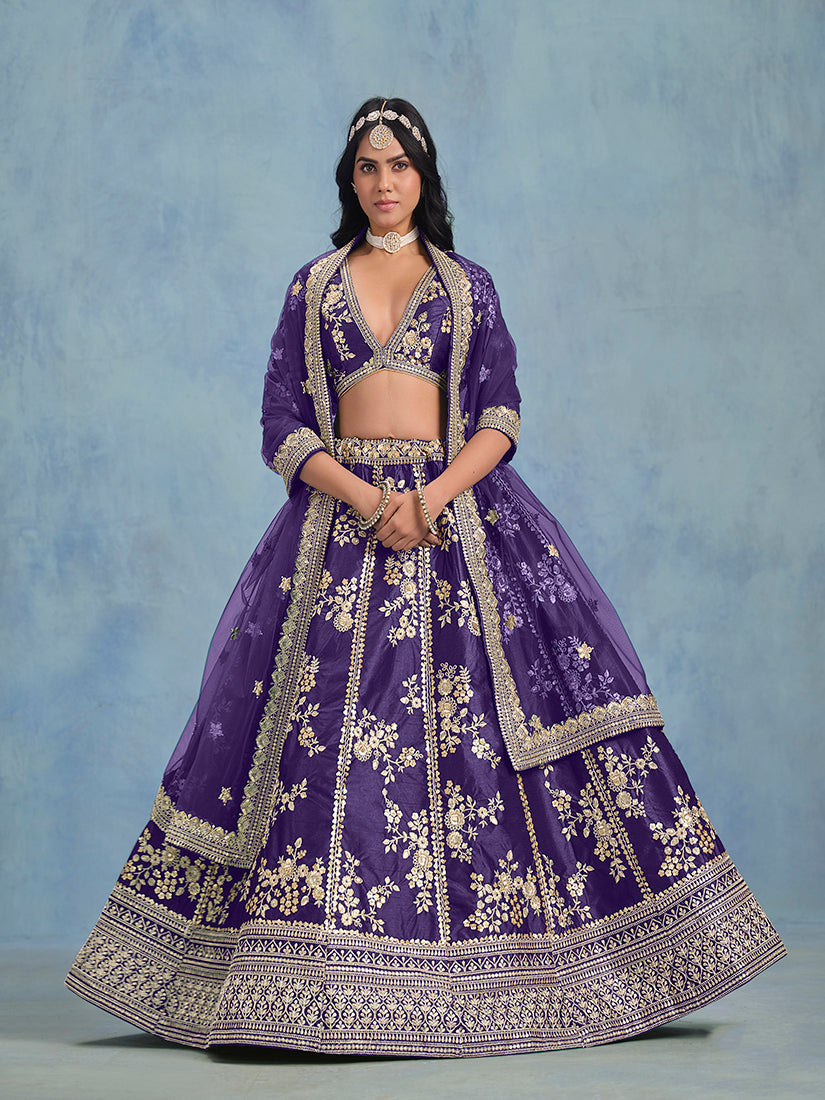 Purple Art Silk Designer Lehenga Choli for Weddings